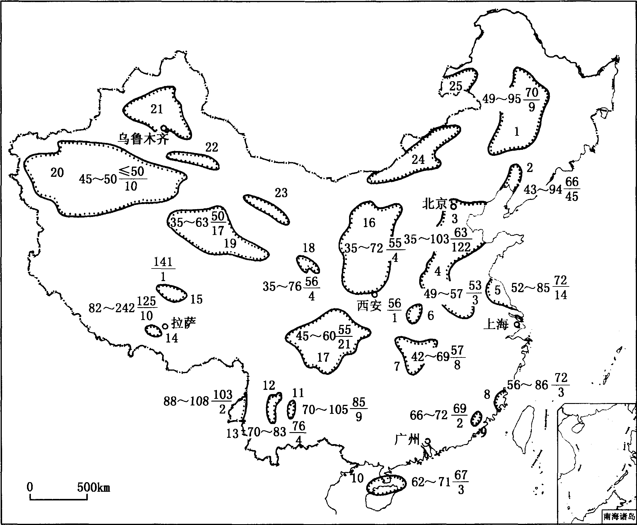 圖1—16 中國(guó)主要沉積盆地?zé)崃鞣植紙D