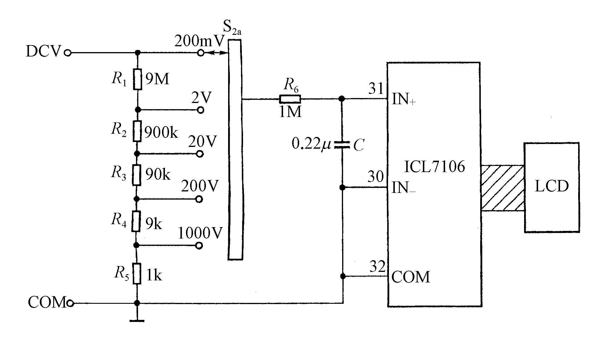 二、數(shù)字式萬(wàn)用表中的電壓、電流測(cè)量電路